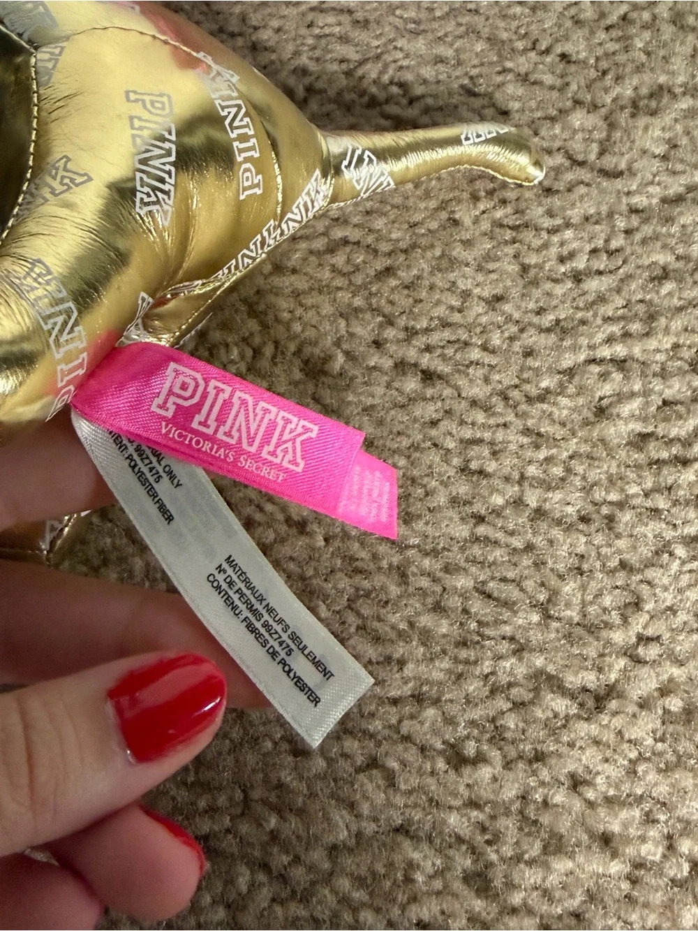 PINK Victoria's Secret Metallic Dog Plush Pair – Pink and Gold